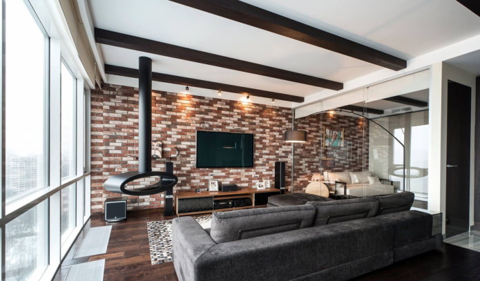 krb a TV v interiéru obývacího pokoje v moderním stylu