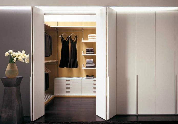 garderoba z drzwiami harmonijkowymi we wnętrzu
