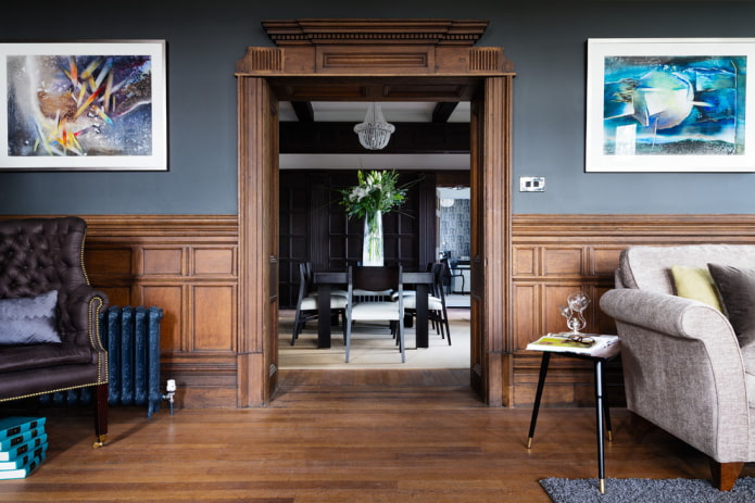oblouk ze dřeva v interiéru obývacího pokoje