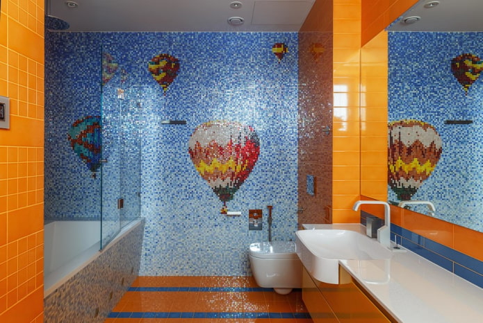 mosaiikki, jossa on kuvio kylpyhuoneen sisätiloissa