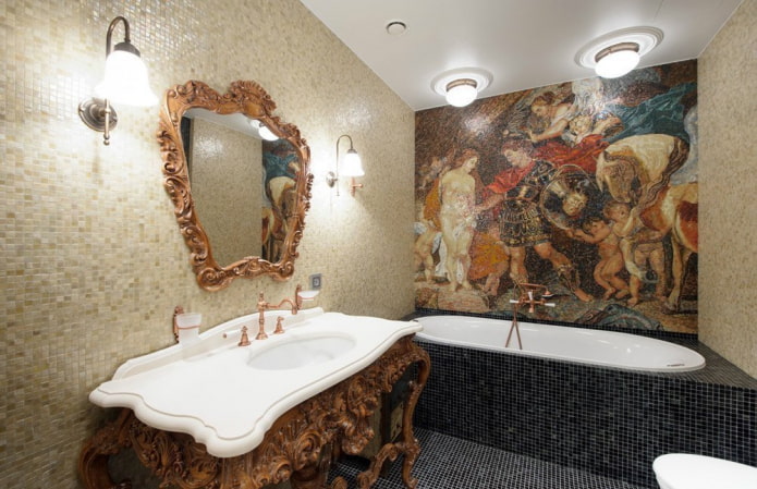panells de mosaic a l'interior del bany
