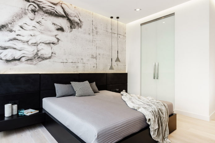 minimalizm tarzında yatak örtülü yatak