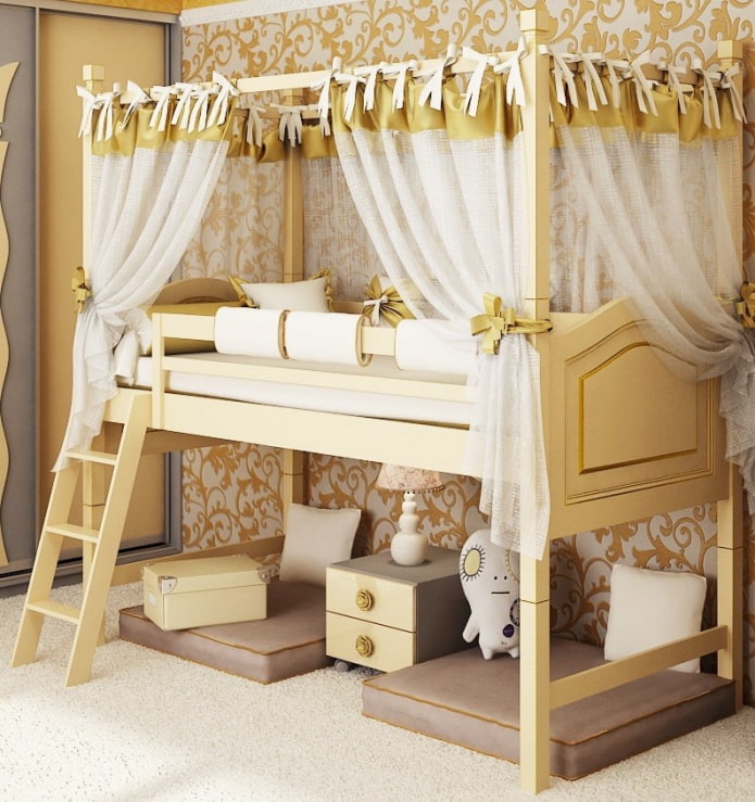 posteľ s baldachýnom v detskej izbe pre dievča