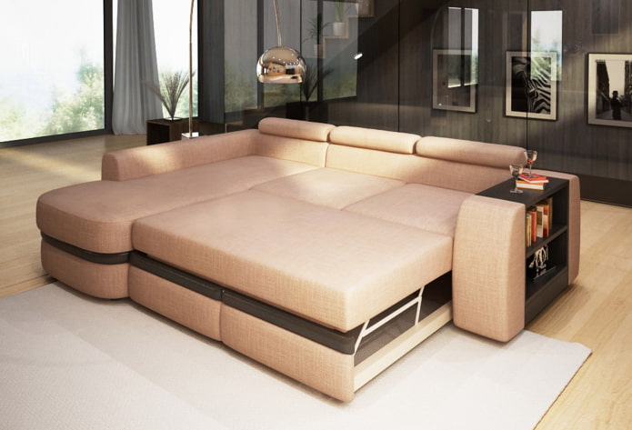 sofà plegable amb prestatges a l'interior