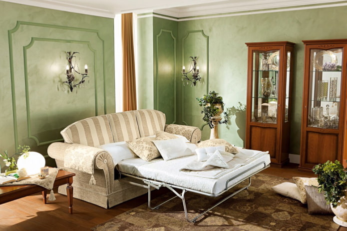 sulankstoma klasikinio stiliaus sofa