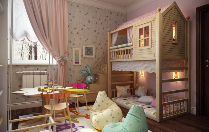 poschodová modelka v detskej izbe pre dievčatá