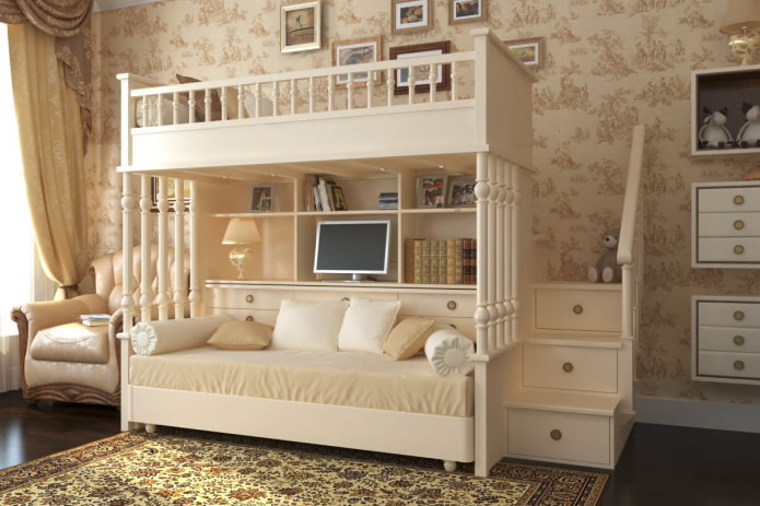 mô hình giường tầng trong nhà trẻ theo phong cách cổ điển