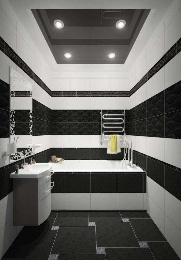 lát gạch đen trắng trong phòng tắm