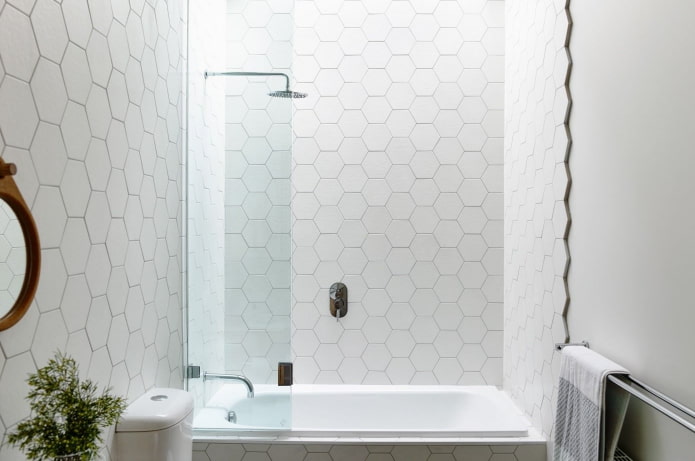 gạch tổ ong màu trắng trong nội thất phòng tắm