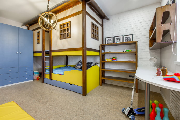 bir çocuk için çocuk odasında bir ev şeklinde yatak