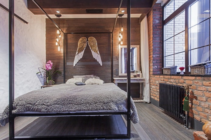 bed in loft-stijl interieur