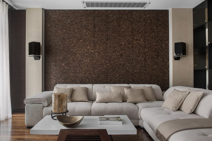 mozaikové dlaždice v interiéri obývacej izby