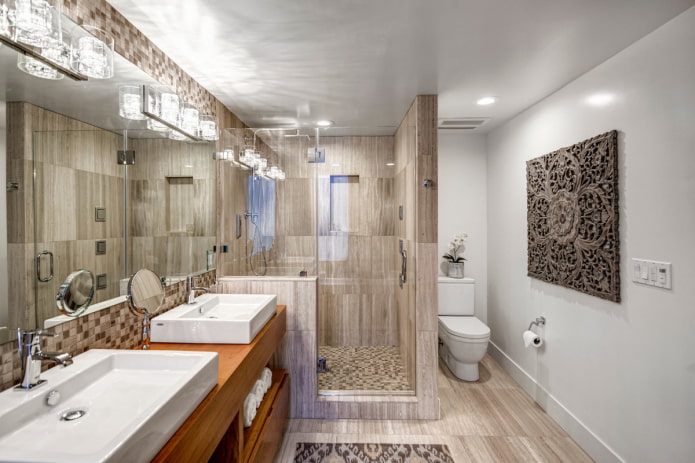 gạch hiệu ứng gỗ trong phòng tắm trong nội thất