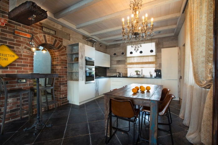 подови плочки в кухня в стил таванско помещение