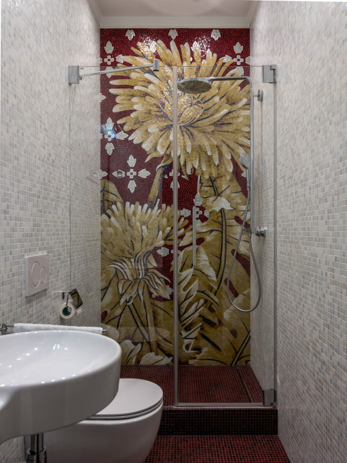 mosaic en un petit bany amb dutxa