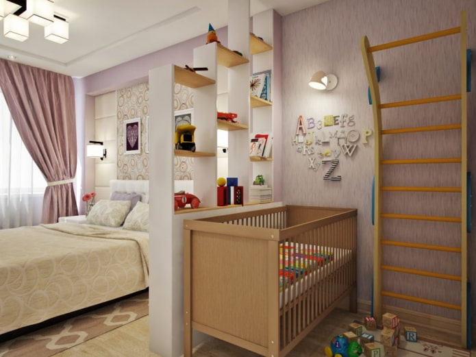 bērnu gultiņa guļamistabas interjerā