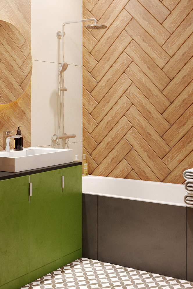 cách bố trí gạch gỗ trong nội thất phòng tắm