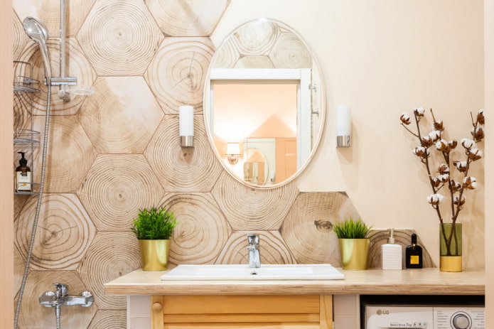 dlaždice s efektem dřeva v koupelně ve skandinávském stylu