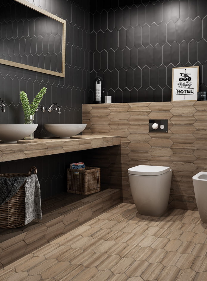 gạch hiệu ứng gỗ trong nội thất phòng tắm