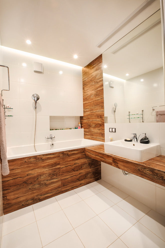 gạch hiệu ứng gỗ trong nội thất phòng tắm