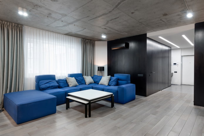 sofa modular biru di pedalaman