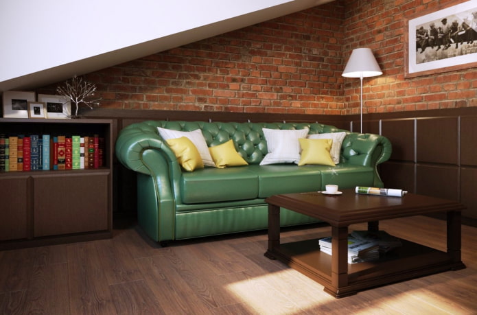 grøn chesterfield sofa i interiøret