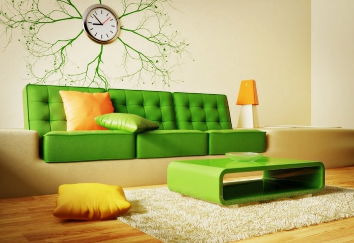 أريكة خضراء حمضية في الداخل