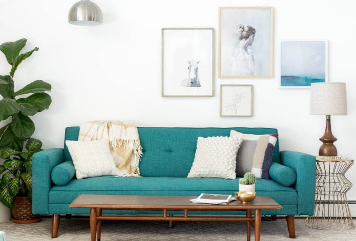 sofa turquoise digabungkan dengan kusyen