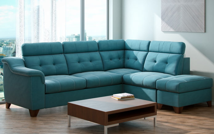 ghế sofa góc màu xanh ngọc trong nội thất