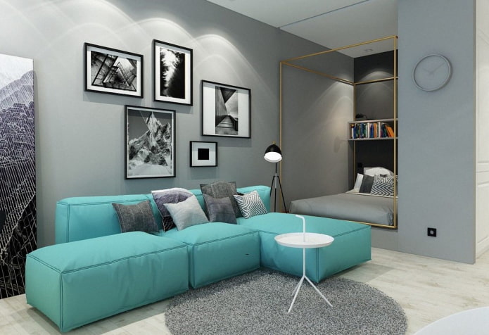 ghế sofa mô-đun màu xanh ngọc trong nội thất