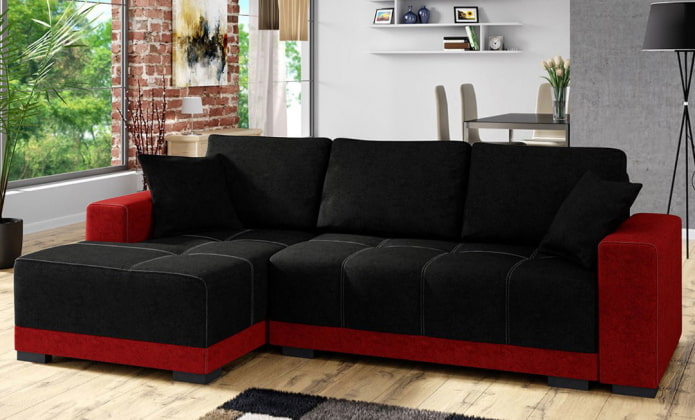 czarno-czerwona sofa