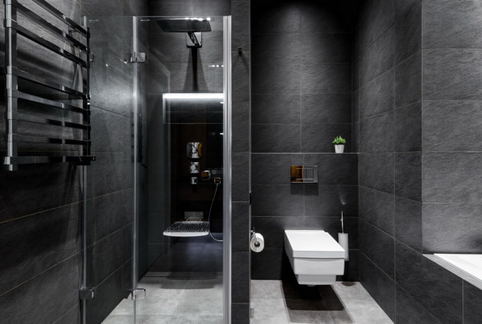 mustat laatat kylpyhuoneen sisustuksessa
