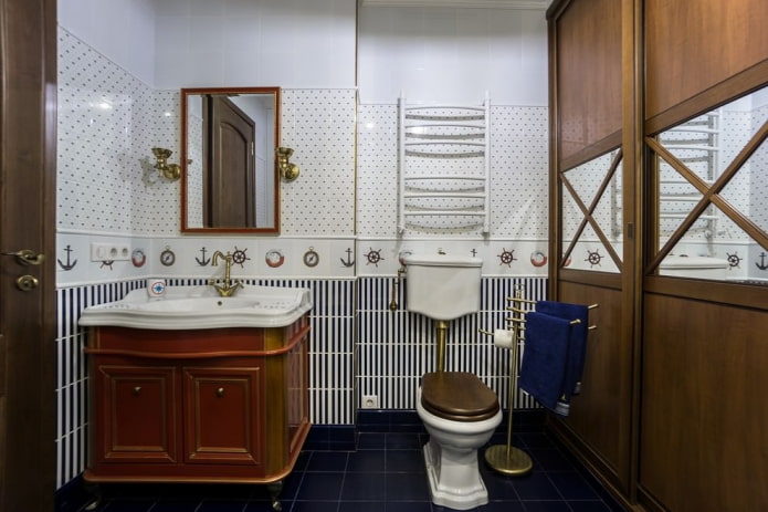 płytki we wnętrzu łazienki w stylu marynistycznym
