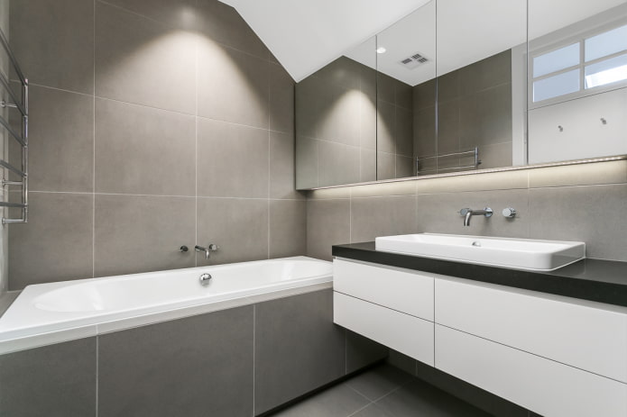 plytelės vonios interjere pagal minimalizmo stilių