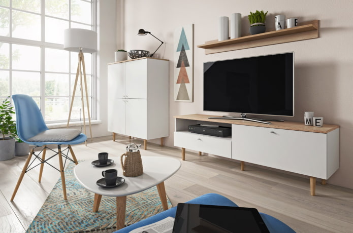 Поставка за телевизор в интериор в скандинавски стил