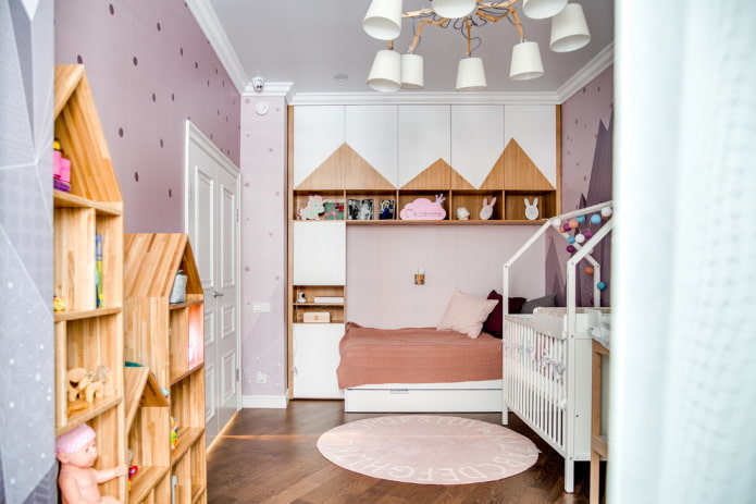 ארון בגדים הפנימי של חדר הילדים בסגנון סקנדינבי