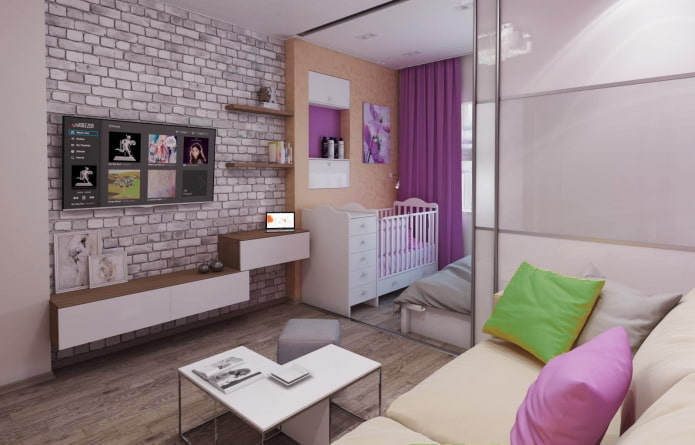 bērnu stūris studijas tipa dzīvokļa interjerā