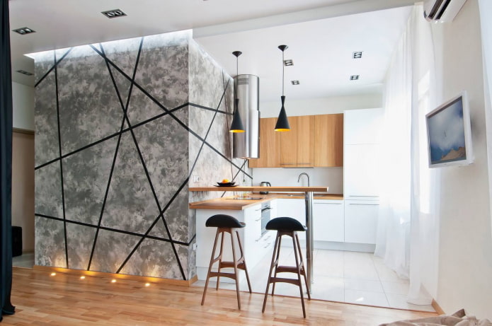 køkken-studio interiør med en bar
