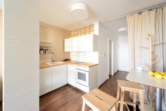 تصميم منطقة المطبخ في شقة من غرفة واحدة