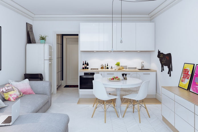 ontwerp van een keuken in een studio appartement