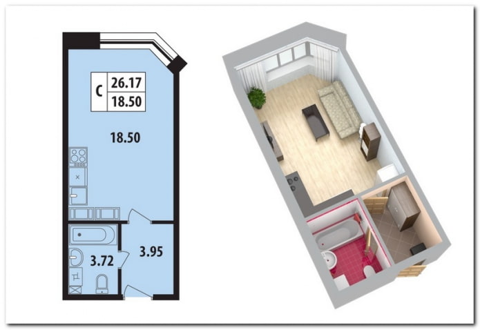 rozkład mieszkania to 18 m2