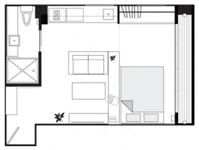 la distribució de l'apartament és de 18 metres quadrats