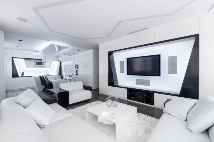 studijas tipa dzīvokļa interjers augsto tehnoloģiju stilā
