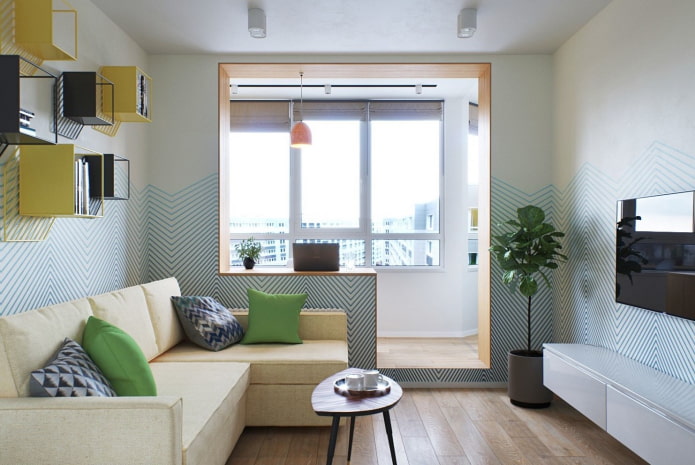 studijos tipo apartamentų su balkonu interjeras