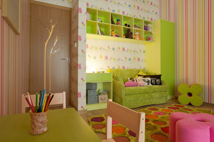 оцветяване на рафтове във вътрешността на детската стая