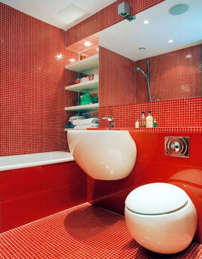 kırmızı tonlarında banyo mobilyaları