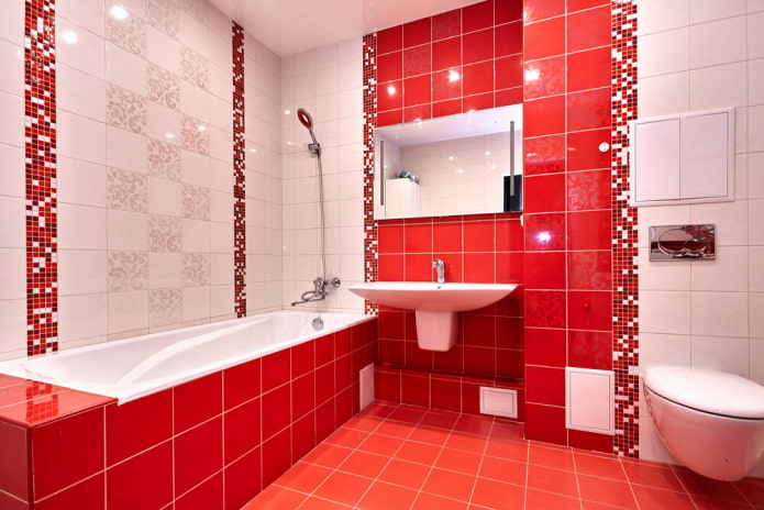 bilik mandi dengan warna merah dan putih