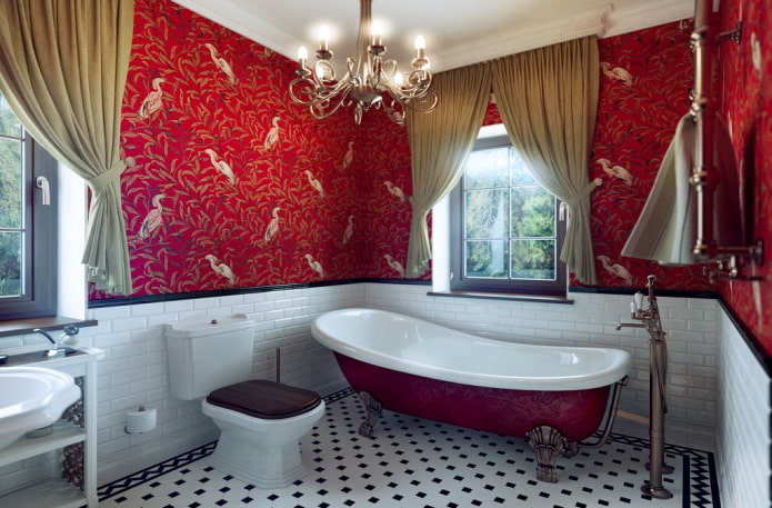 trang trí phòng tắm với sắc thái màu đỏ