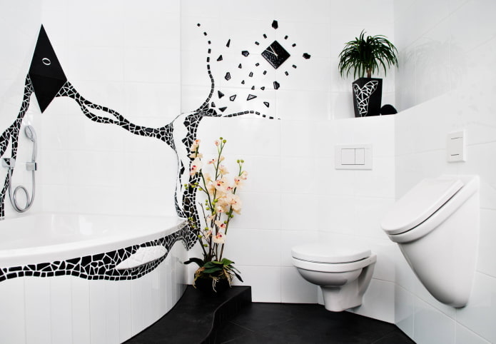 interiér koupelny v černé a bílé