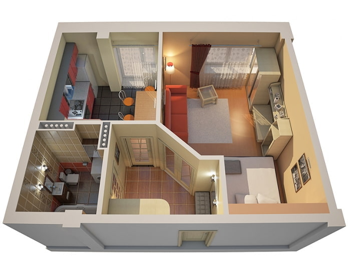 de indeling van het appartement is 40 vierkanten